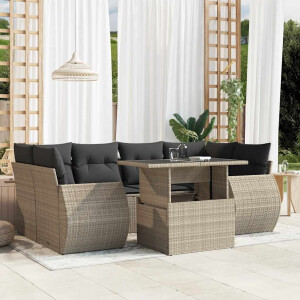 vidaXL 7-delige Loungeset met kussens poly rattan lichtgrijs