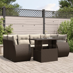 vidaXL 7-delige Loungeset met kussens poly rattan bruin