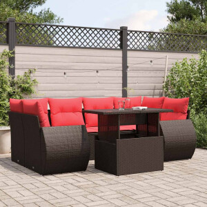 vidaXL 7-delige tuinbankset met kussens, bruin polyrotan