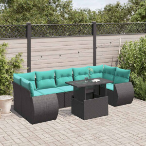 vidaXL 8-delige tuinbankset met kussens, zwart polyrotan