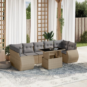 vidaXL 8-delige Loungeset met kussens poly rattan beige