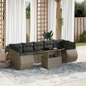 vidaXL 8-delige Loungeset met kussens poly rattan grijs