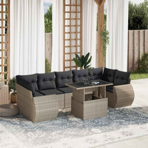 vidaXL 8-delige Loungeset met kussens poly rattan lichtgrijs