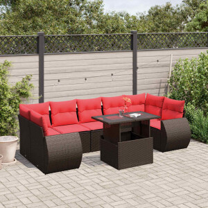 vidaXL 8-delige tuinbankset met kussens, bruin polyrotan