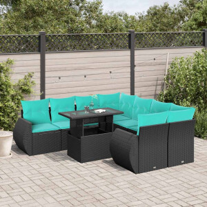 vidaXL 9-delige tuinbankset met kussens van zwart polyrotan