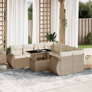 vidaXL 9-delige Loungeset met kussens poly rattan beige