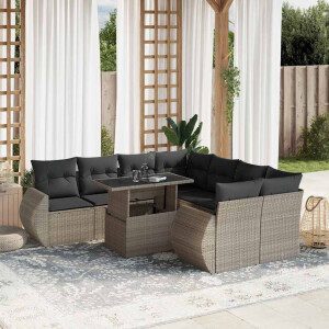 vidaXL 9-delige Loungeset met kussens poly rattan lichtgrijs