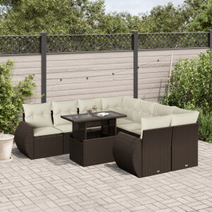 vidaXL 9-delige Loungeset met kussens poly rattan bruin