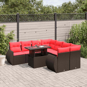 vidaXL 9-delige tuinbankset met kussens, bruin polyrotan