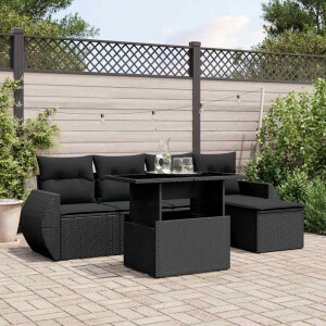 vidaXL 6-delige Loungeset met kussens poly rattan zwart