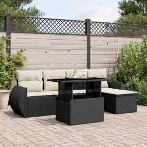 vidaXL 6-delige Loungeset met kussens poly rattan zwart
