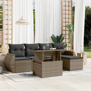 vidaXL 6-delige Loungeset met kussens poly rattan grijs