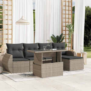 vidaXL 6-delige Loungeset met kussens poly rattan lichtgrijs