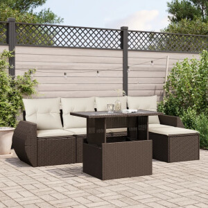 vidaXL 6-delige Loungeset met kussens poly rattan bruin