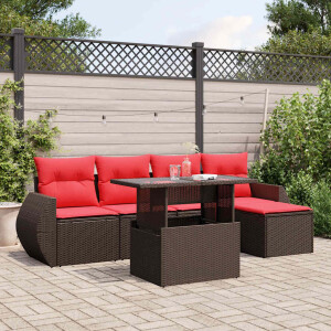 vidaXL 6-delige tuinbankset met kussens, bruin polyrotan