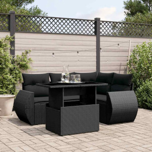 vidaXL 5-delige Loungeset met kussens poly rattan zwart