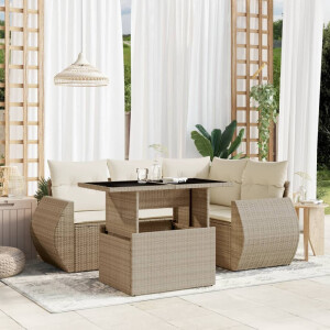 vidaXL 5-delige Loungeset met kussens poly rattan beige