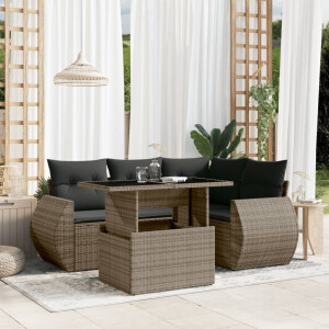 vidaXL 5-delige Loungeset met kussens poly rattan grijs