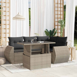 vidaXL 5-delige Loungeset met kussens poly rattan lichtgrijs