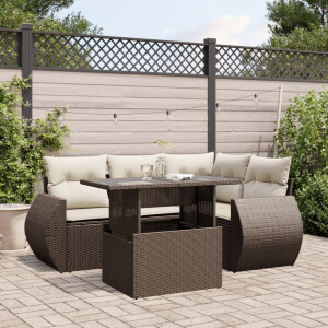 vidaXL 5-delige Loungeset met kussens poly rattan bruin