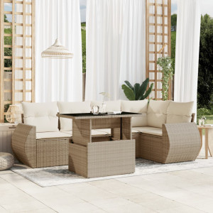 vidaXL 6-delige Loungeset met kussens poly rattan beige