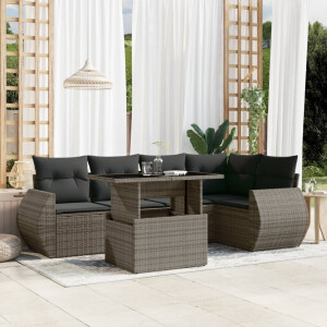 vidaXL 6-delige Loungeset met kussens poly rattan grijs