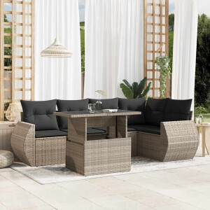 vidaXL 6-delige Loungeset met kussens poly rattan lichtgrijs