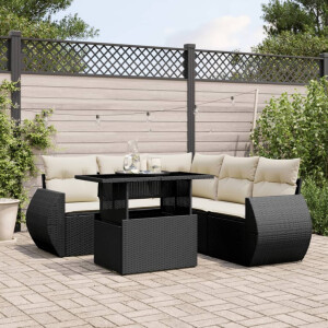 vidaXL 6-delige Loungeset met kussens poly rattan zwart