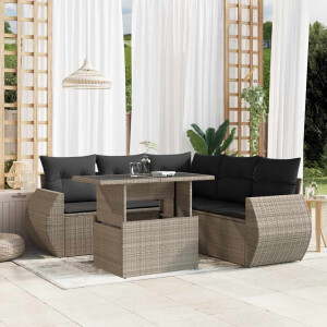 vidaXL 6-delige Loungeset met kussens poly rattan lichtgrijs