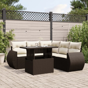 vidaXL 6-delige Loungeset met kussens poly rattan bruin