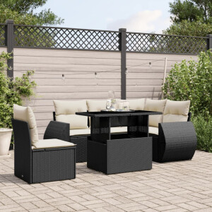 vidaXL 6-delige Loungeset met kussens poly rattan zwart