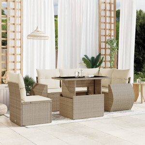vidaXL 6-delige Loungeset met kussens poly rattan beige