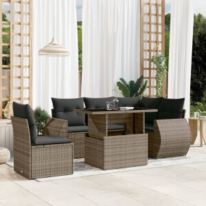 vidaXL 6-delige Loungeset met kussens poly rattan grijs