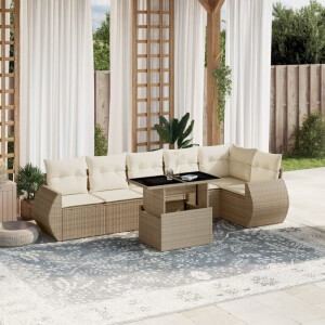 vidaXL 7-delige Loungeset met kussens poly rattan beige