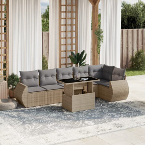 vidaXL 7-delige Loungeset met kussens poly rattan beige
