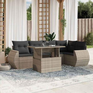 vidaXL 7-delige Loungeset met kussens poly rattan lichtgrijs