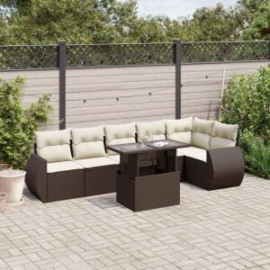 vidaXL 7-delige Loungeset met kussens poly rattan bruin