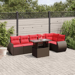 vidaXL 7-delige tuinbankset met kussens, bruin polyrotan