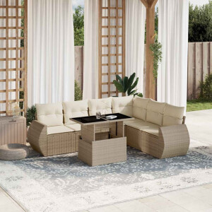 vidaXL 7-delige Loungeset met kussens poly rattan beige