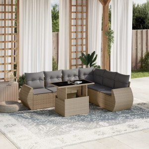 vidaXL 7-delige Loungeset met kussens poly rattan beige