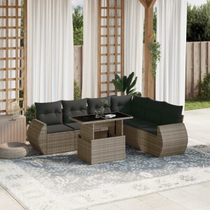 vidaXL 7-delige Loungeset met kussens poly rattan grijs