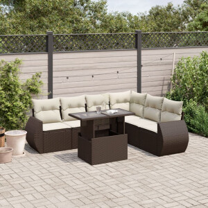 vidaXL 7-delige Loungeset met kussens poly rattan bruin