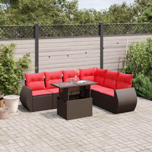 vidaXL 7-delige tuinbankset met kussens, bruin polyrotan