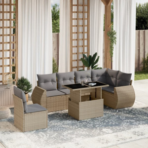 vidaXL 7-delige Loungeset met kussens poly rattan beige