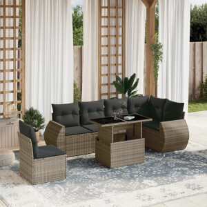 vidaXL 7-delige Loungeset met kussens poly rattan grijs