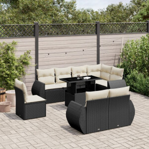 vidaXL 9-delige Loungeset met kussens poly rattan zwart