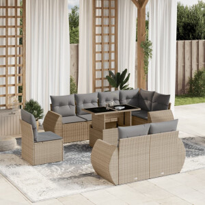 vidaXL 9-delige Loungeset met kussens poly rattan beige