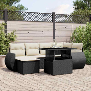 vidaXL 7-delige Loungeset met kussens poly rattan zwart