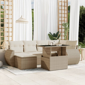 vidaXL 7-delige Loungeset met kussens poly rattan beige
