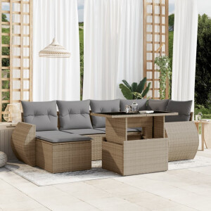 vidaXL 7-delige Loungeset met kussens poly rattan beige
